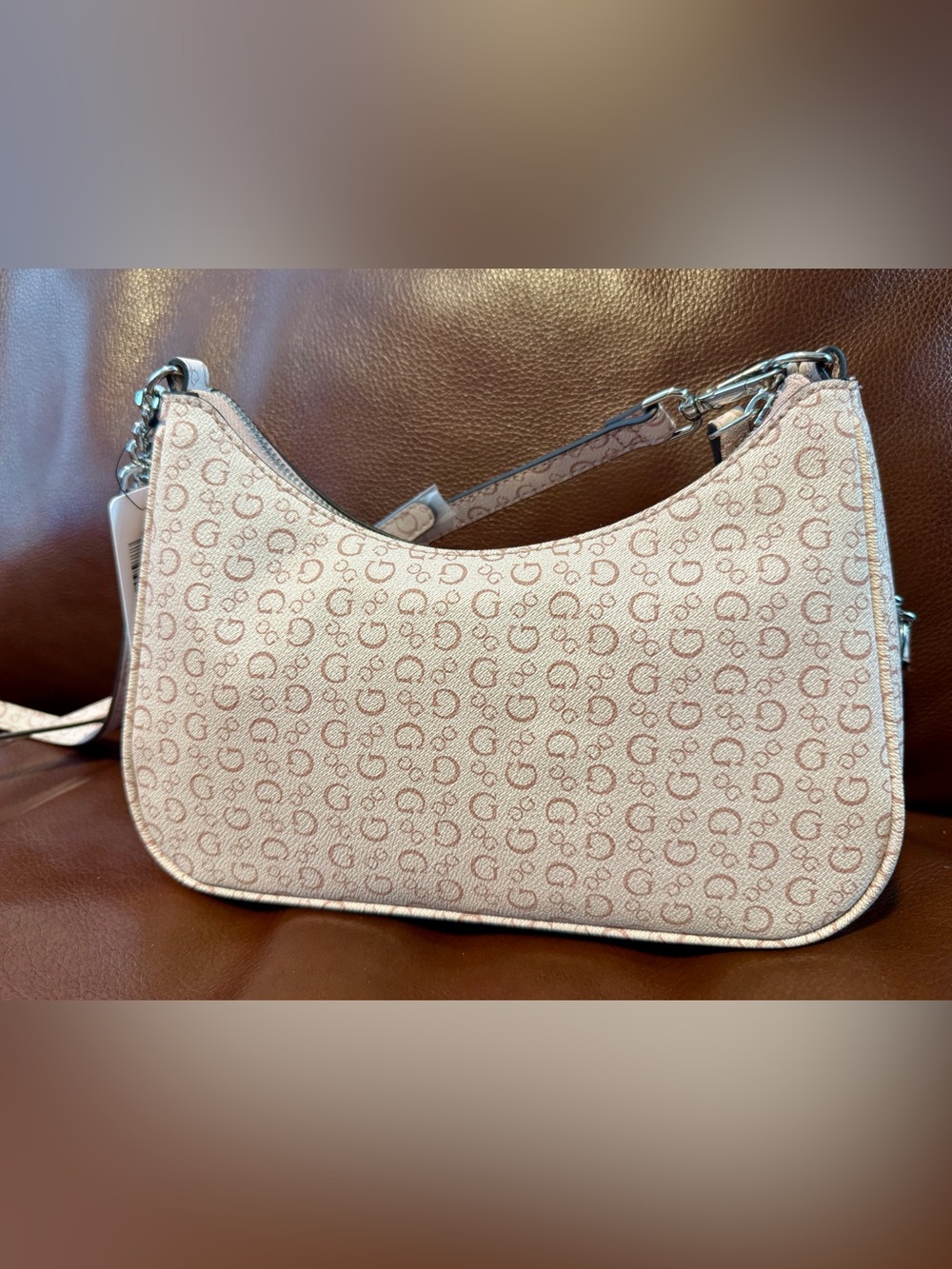 NWT GUESS Blush Pink Monogram Shoulder Bag with Chain Strap “Havanna” - Picture 3 of 7